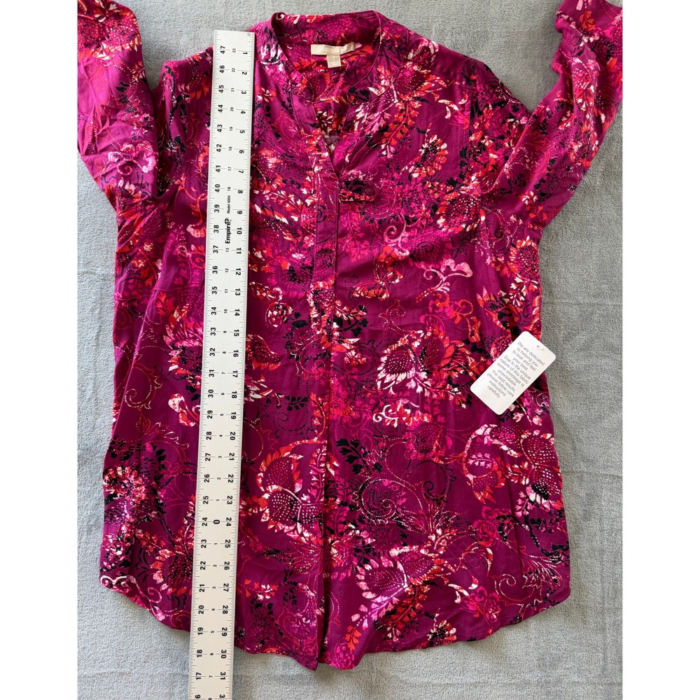 Woman Within Magenta Pink Floral Paisley Tunic Top Popover Shirt Size 12 S New - Picture 7 of 8